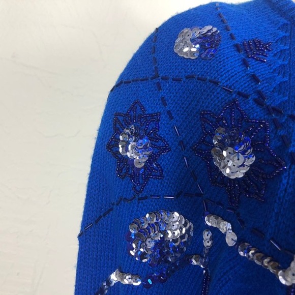 Vintage 80s Cobalt Blue Beaded Sweater Dress Maxi XS Small M western glam - Picture 9 of 10